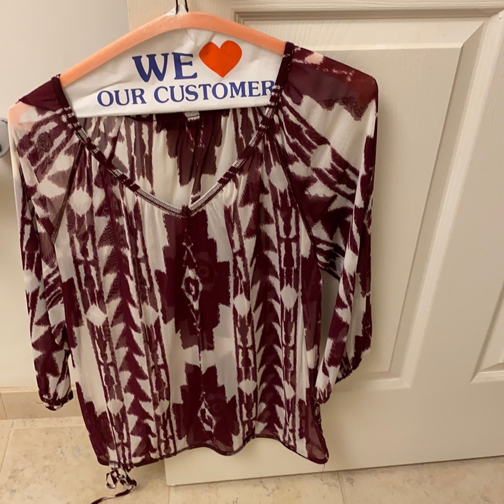Long Sleeved Maroon and White Blouse